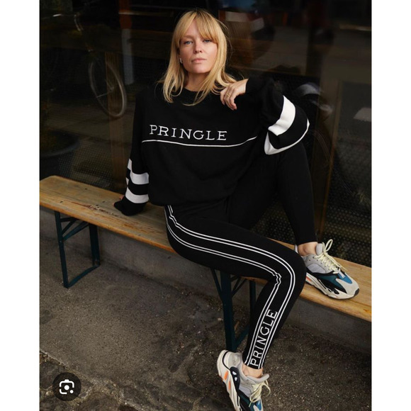 PRINGLE of SCOTLAND X H&M Sweater Size Small Embroidered Logo Black Stripes - Picture 2 of 7